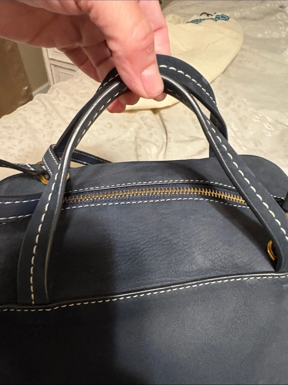 Tory Burch Navy Leather Perforated Top-Handle Satchel
